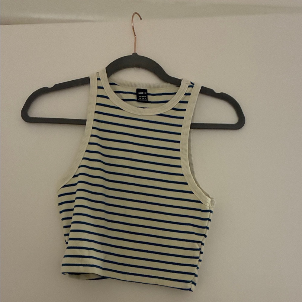 SHEIN Blue and Cream Striped Crop Top